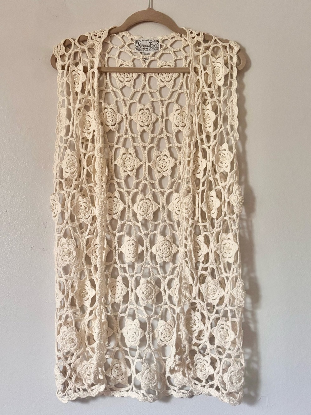 Vintage Reference Point Crochet Boho Sleeveless Vest Cardigan size M